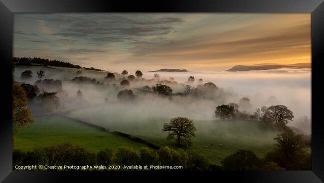 View across Talybont on Usk towards the Black Mountains, Brecon  Framed Print by Creative Photography Wales