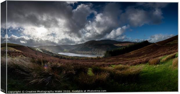 Autumn Panorama above Talybont Reservoir Canvas Print by Creative Photography Wales