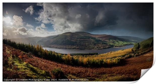 Autumn Panorama above Talybont Reservoir Print by Creative Photography Wales