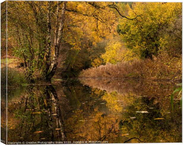 Autumn Reflection in Brecon Canal, Brecon Beacons Canvas Print by Creative Photography Wales