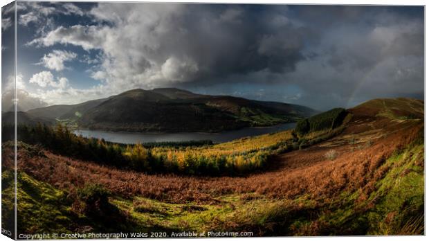 Autumn Panorama above Talybont Reservoir Canvas Print by Creative Photography Wales