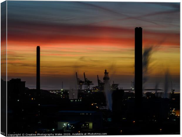 Port Talbot Steelworks Sunset Canvas Print by Creative Photography Wales