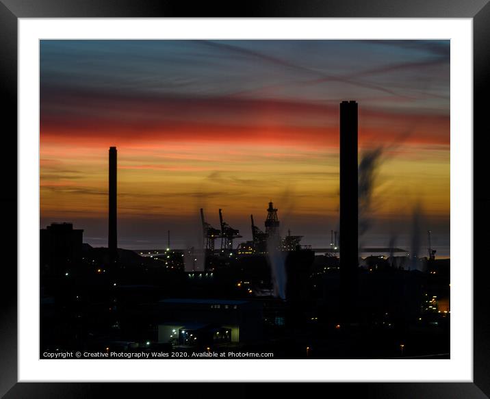 Port Talbot Steelworks Sunset Framed Mounted Print by Creative Photography Wales