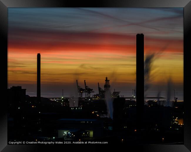 Port Talbot Steelworks Sunset Framed Print by Creative Photography Wales