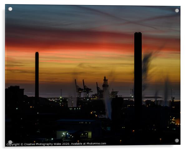 Port Talbot Steelworks Sunset Acrylic by Creative Photography Wales