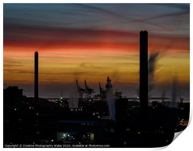 Port Talbot Steelworks Sunset Print by Creative Photography Wales