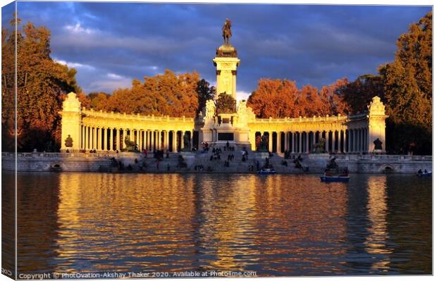 A monument in Europe surrounded by a body of pond  Canvas Print by PhotOvation-Akshay Thaker