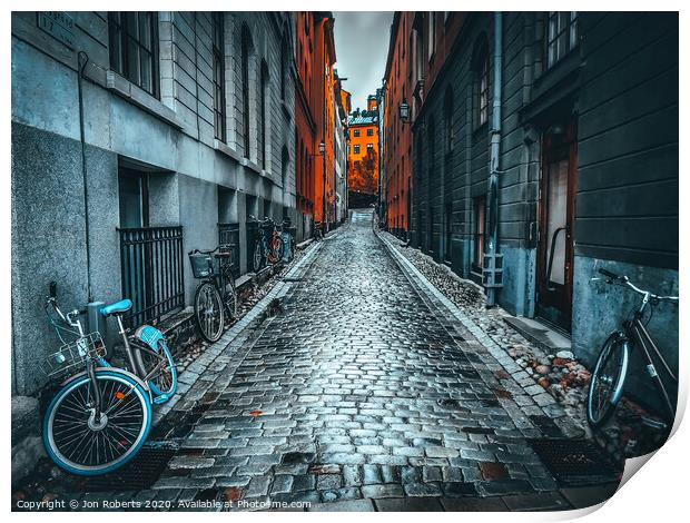 Cobbles and cycles Print by Jon Roberts