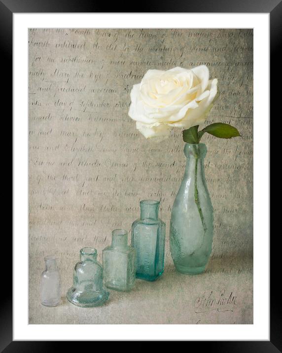 Vintage bottles with white rose Framed Mounted Print by Eileen Wilkinson ARPS EFIAP