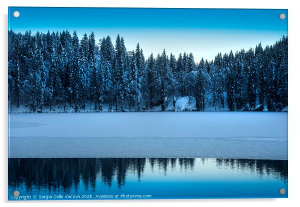 Winter at Fusine lake, Italy  Acrylic by Sergio Delle Vedove