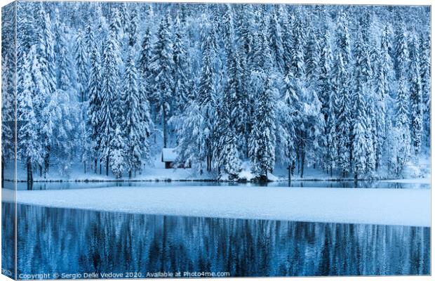 Winter at Fusine lake, Italy  Canvas Print by Sergio Delle Vedove