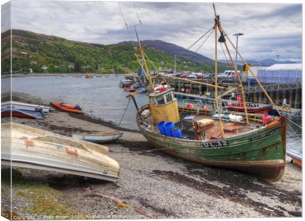 Old Fishing Boat in Ullapool, Scotland Canvas Print by Philip Brown