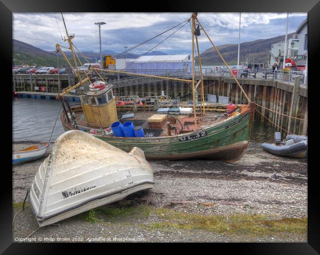 Old Fishing Boat in Ullapool, Scotland Framed Print by Philip Brown