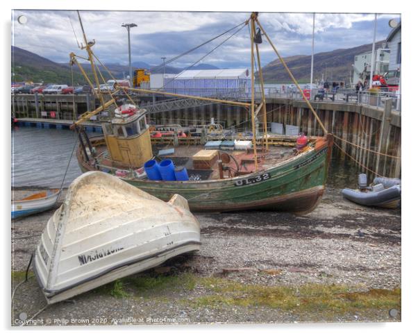 Old Fishing Boat in Ullapool, Scotland Acrylic by Philip Brown
