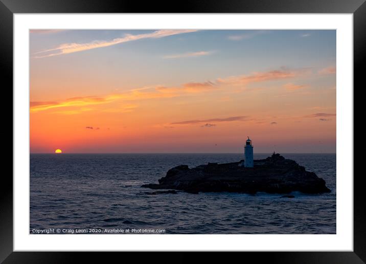 Sunset Gwithian lighthouse Cornwall Framed Mounted Print by Craig Leoni