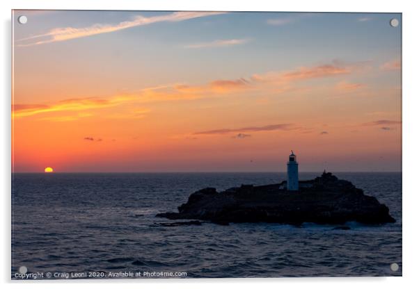 Sunset Gwithian lighthouse Cornwall Acrylic by Craig Leoni