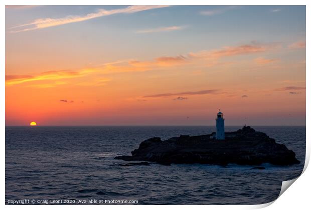 Sunset Gwithian lighthouse Cornwall Print by Craig Leoni