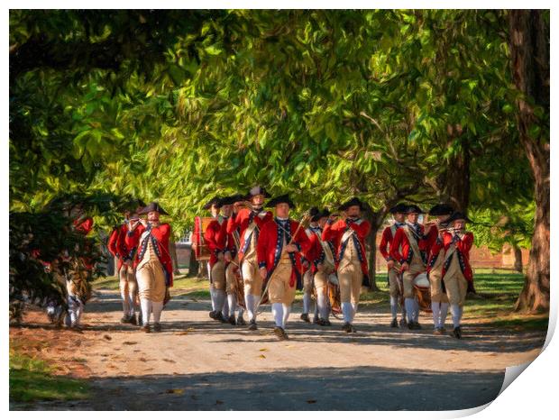 British Redcoats in marching band Print by Steve Heap