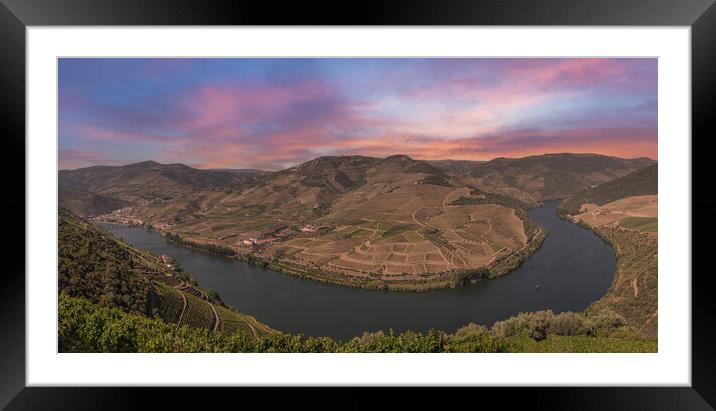 Sunset over the Douro valley in Portugal Framed Mounted Print by Steve Heap