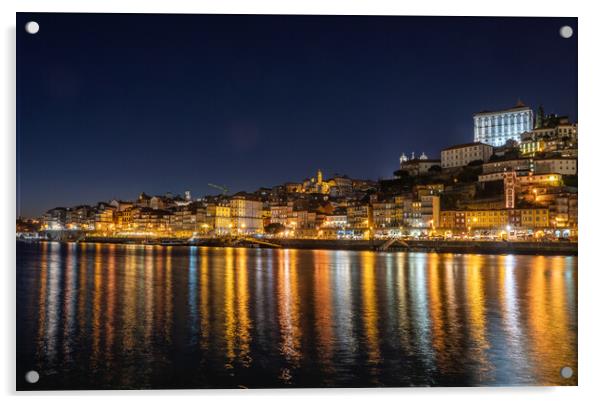 Night city skyline of Porto in Portugal Acrylic by Steve Heap