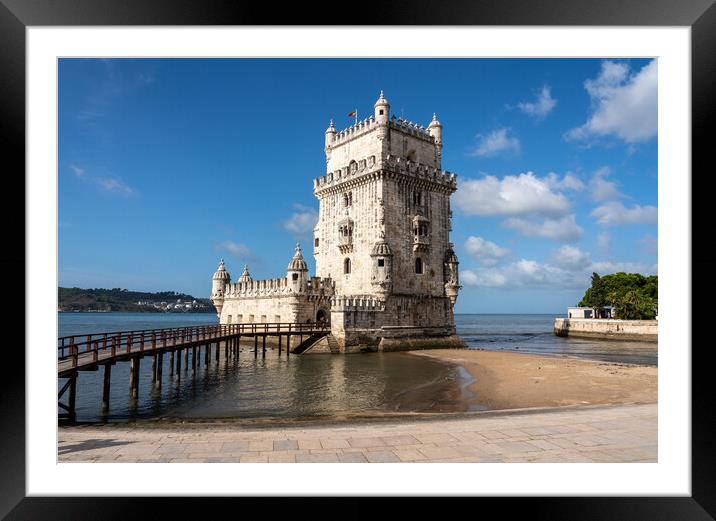Panorama of the Tower of Belem near Lisbon Framed Mounted Print by Steve Heap