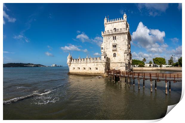 Panorama of the Tower of Belem near Lisbon Print by Steve Heap