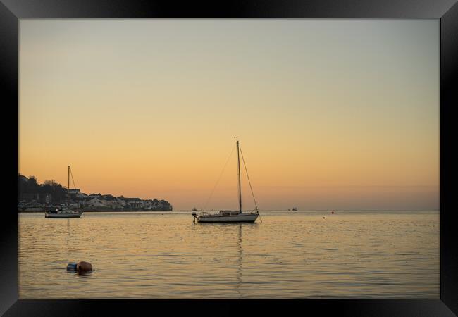 Yachts moored on the River Torridge at Sunset Framed Print by Tony Twyman