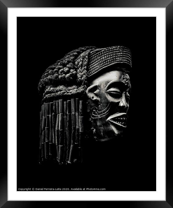 Arfican Head Sculpture on Black Background Framed Mounted Print by Daniel Ferreira-Leite