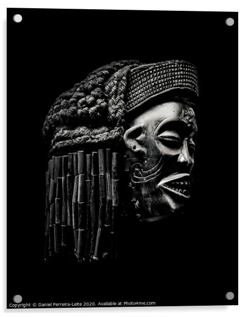 Arfican Head Sculpture on Black Background Acrylic by Daniel Ferreira-Leite