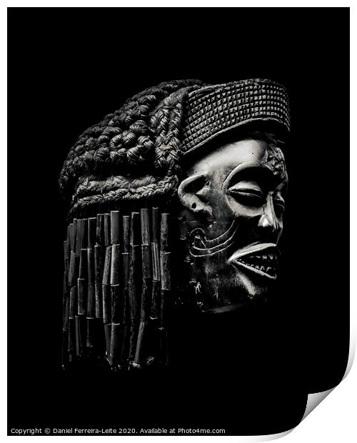 Arfican Head Sculpture on Black Background Print by Daniel Ferreira-Leite