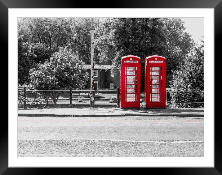 A Nostalgic View of Cambridge's Telephone Boxes Framed Mounted Print by Simon Hill