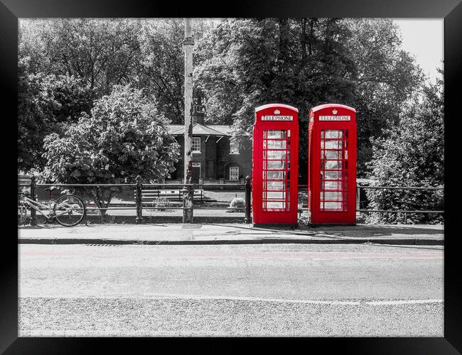 A Nostalgic View of Cambridge's Telephone Boxes Framed Print by Simon Hill