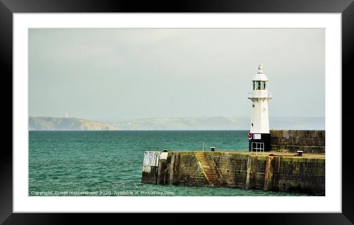 Mevagissey Lighthouse & Gribbin Head. Framed Mounted Print by Neil Mottershead