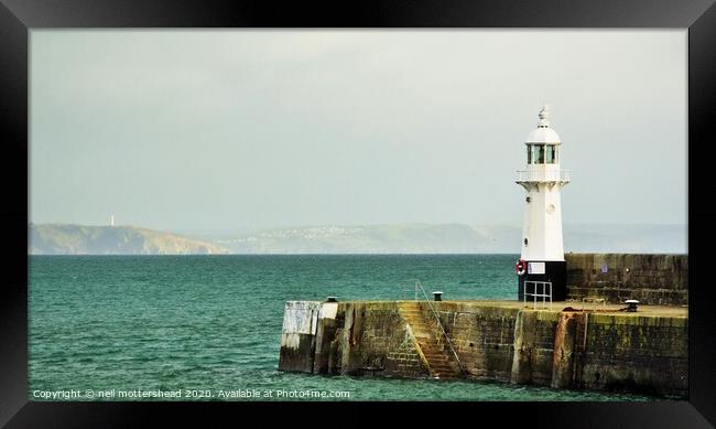 Mevagissey Lighthouse & Gribbin Head. Framed Print by Neil Mottershead