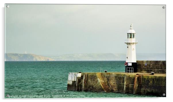 Mevagissey Lighthouse & Gribbin Head. Acrylic by Neil Mottershead