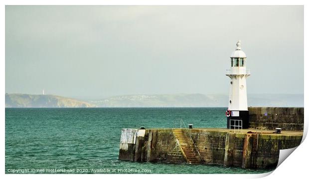 Mevagissey Lighthouse & Gribbin Head. Print by Neil Mottershead