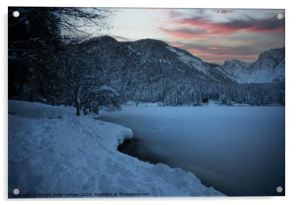 Winter at Fusine lake, Italy  Acrylic by Sergio Delle Vedove