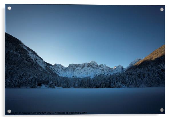 Winter at Fusine lake, Italy  Acrylic by Sergio Delle Vedove