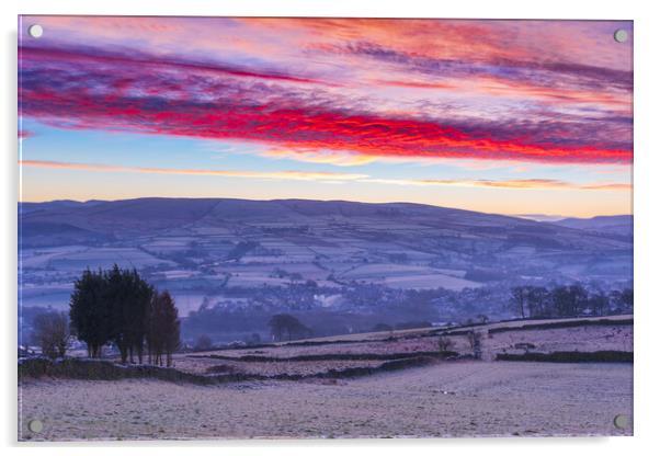 Christmas day winter sunrise, New Mills,  Acrylic by John Finney