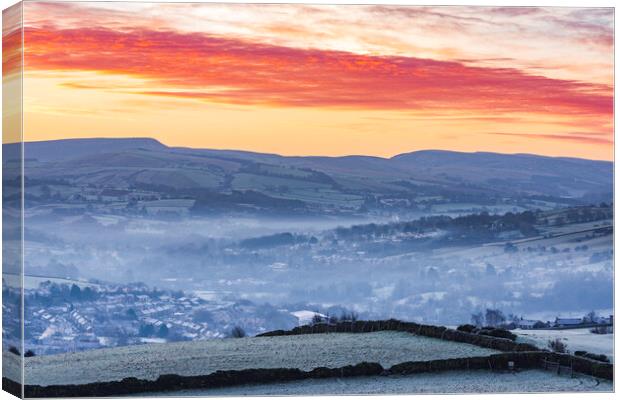 Christmas day winter sunrise, New Mills,  Canvas Print by John Finney