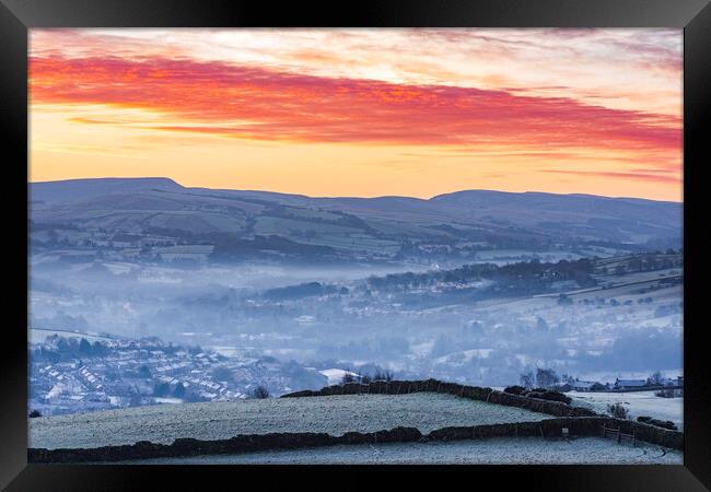 Christmas day winter sunrise, New Mills,  Framed Print by John Finney