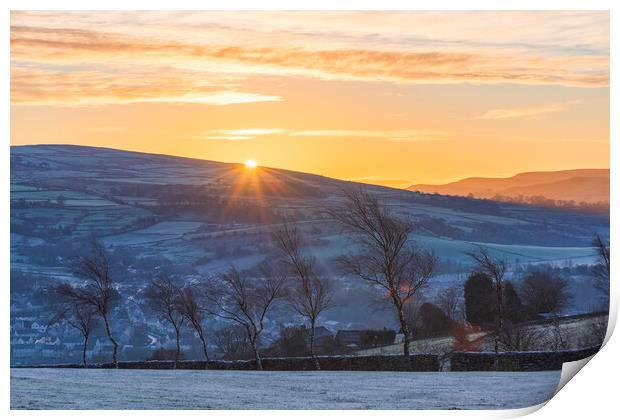 Christmas day winter sunrise, New Mills,  Print by John Finney