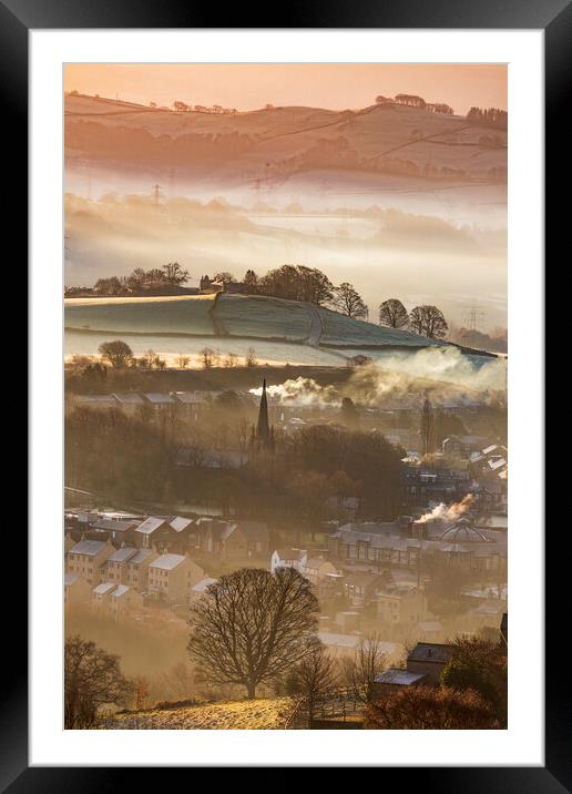 Christmas day winter sunrise, New Mills,  Framed Mounted Print by John Finney