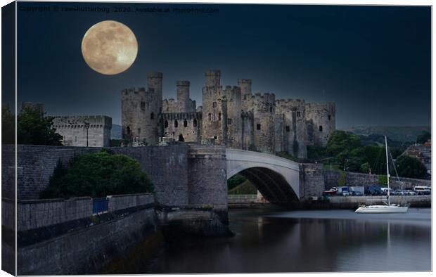 Conwy Castle At Moon Light Canvas Print by rawshutterbug 
