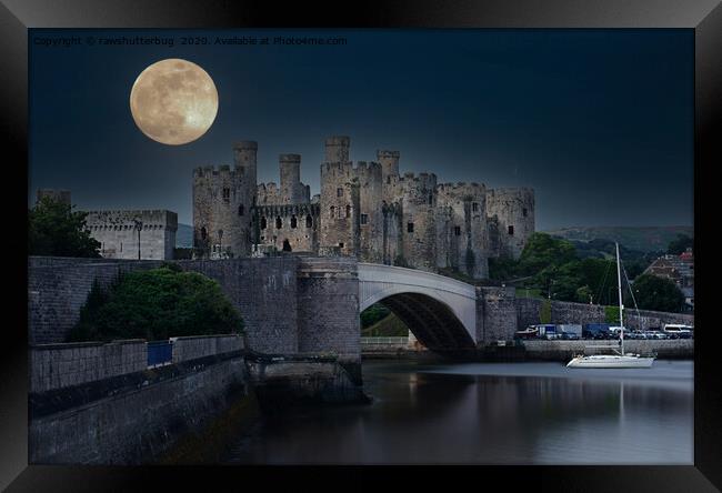 Conwy Castle At Moon Light Framed Print by rawshutterbug 