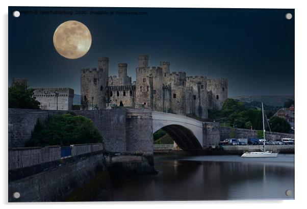Conwy Castle At Moon Light Acrylic by rawshutterbug 