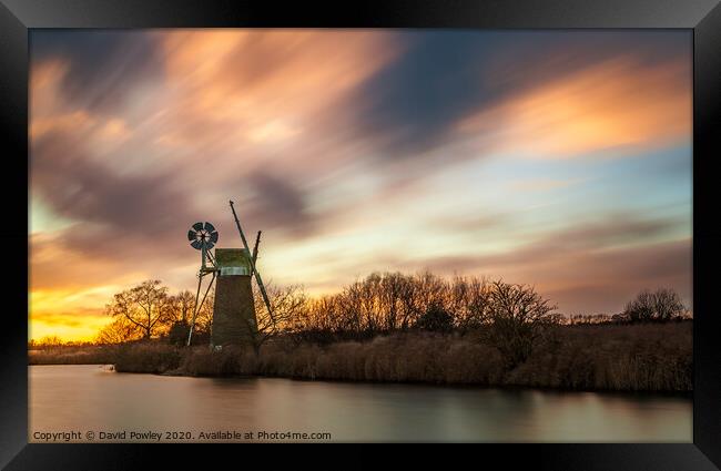 Turf Fen Mill Norfolk at Sunset Framed Print by David Powley