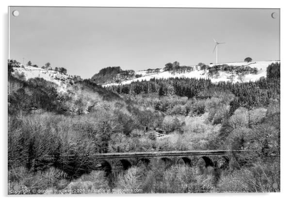 Bargoed Viaduct and Wind Turbine Acrylic by Gordon Maclaren