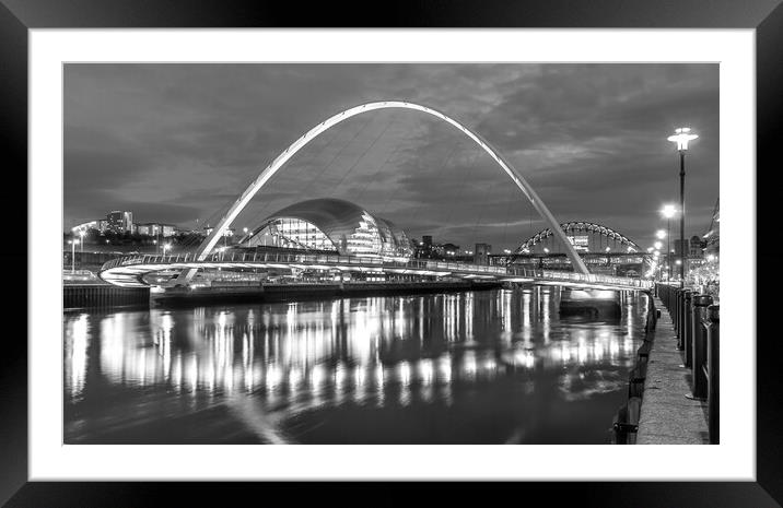 Newcastle quayside evening in mono Framed Mounted Print by Naylor's Photography