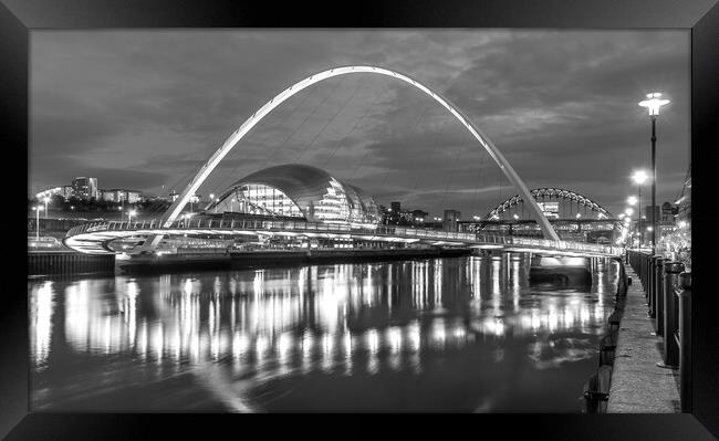 Newcastle quayside evening in mono Framed Print by Naylor's Photography